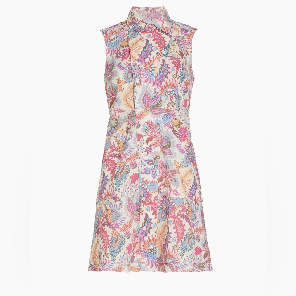 DEREK LAM 10 CROSBY Paisley Mini Shirtdress In Coral Multi Size 2 New